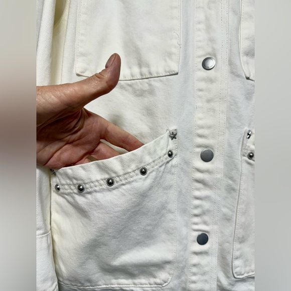 White Studded Jean Jacket with Star Embellishment - Picture 3 of 8